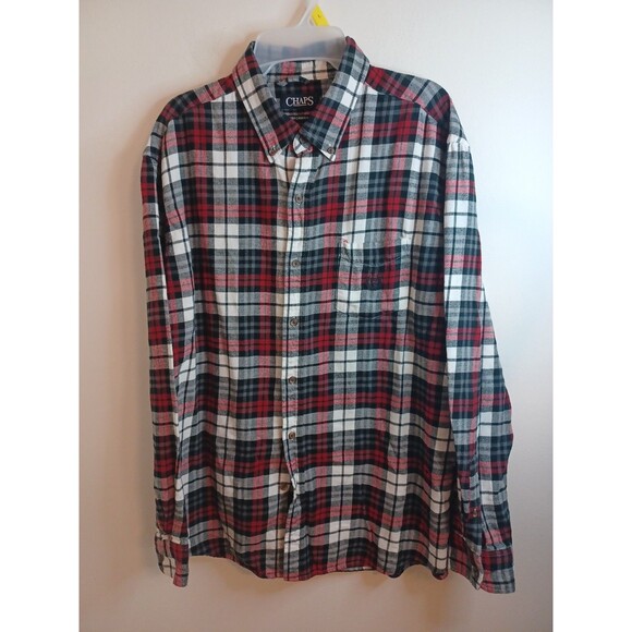CHAPS Button Down Flannel Shirt Mens Extra Large Black Red Performance Cabincore - Picture 1 of 8